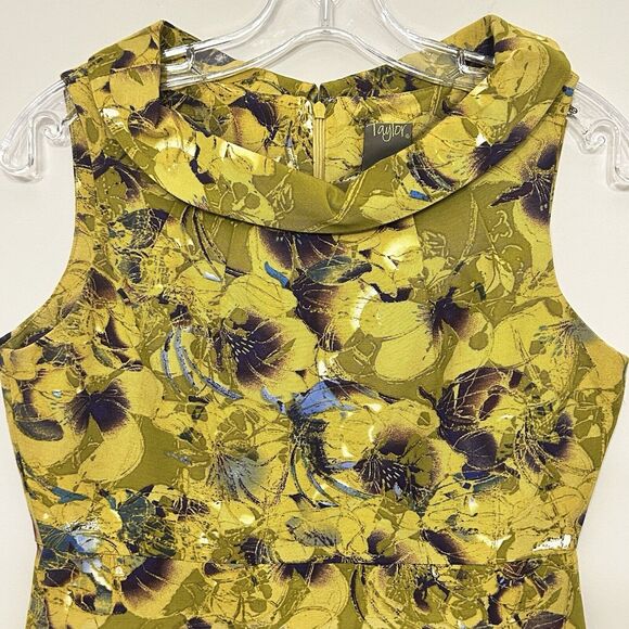 Taylor Dress Bengaline‎ Womens size 2 Green floral silk blend sleeveless bold - Picture 5 of 14